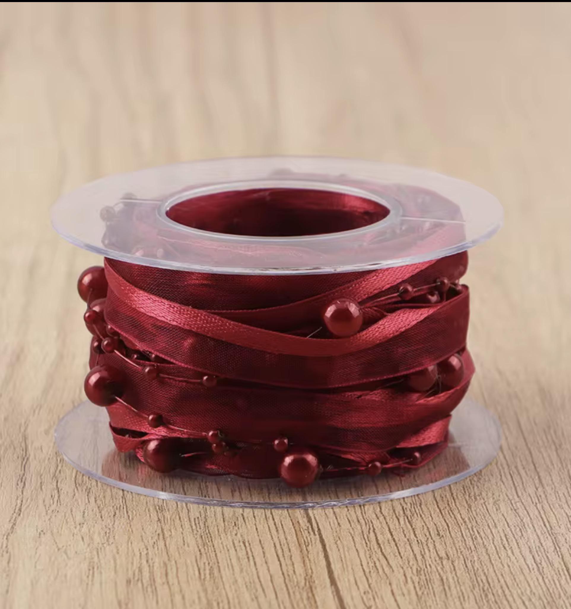 Ribbon with Burgundy Pearl Beads