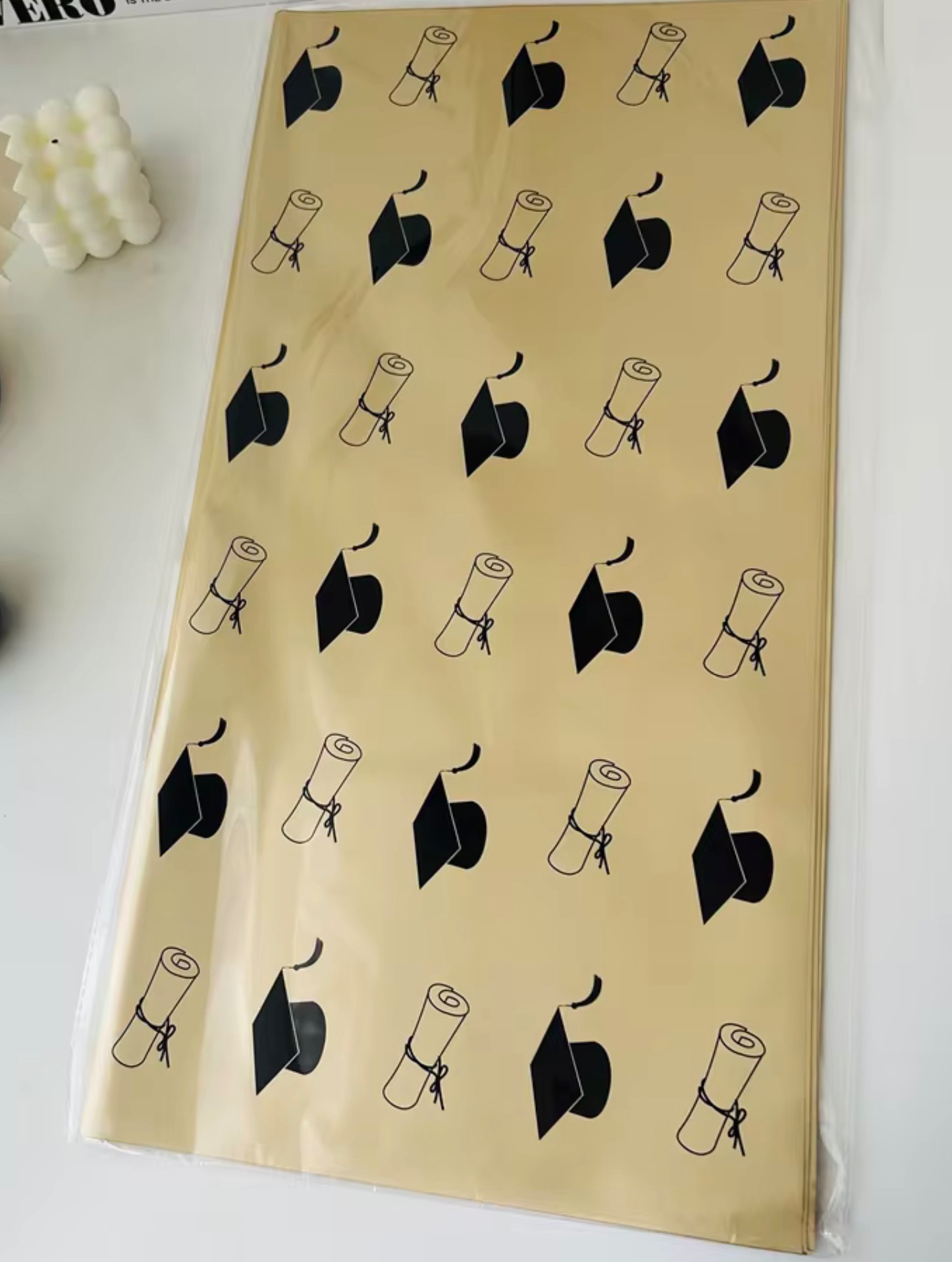 Graduation Flower Wrapping Paper — Gold