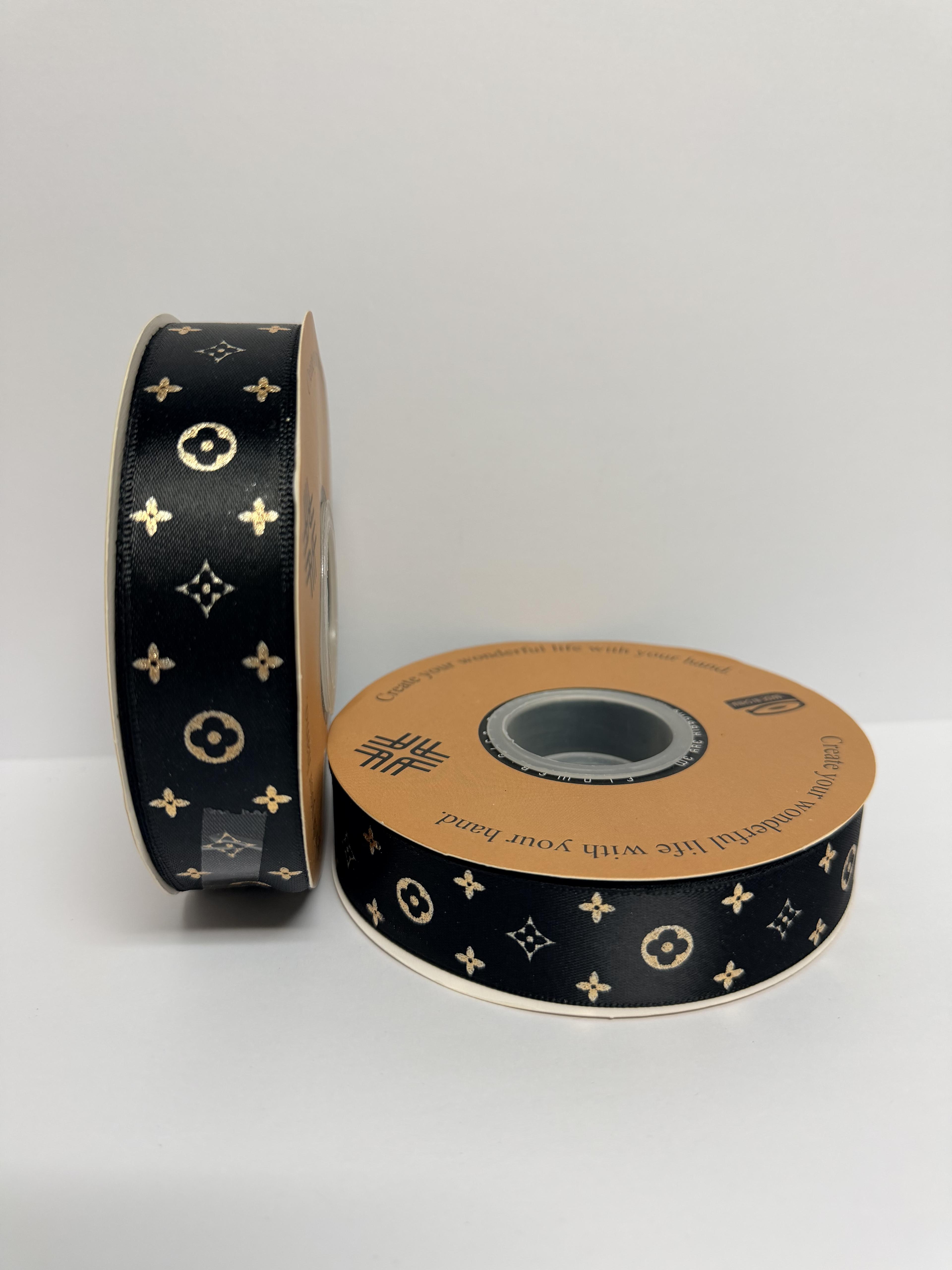Gold Branded Design 1 inch Black Ribbon