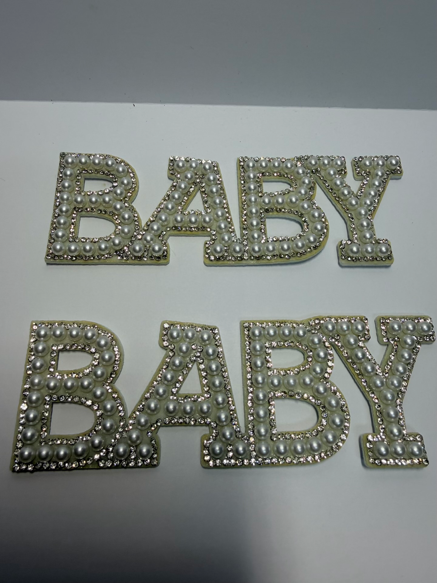 Pearl & Rhinestone "Baby" Topper — White