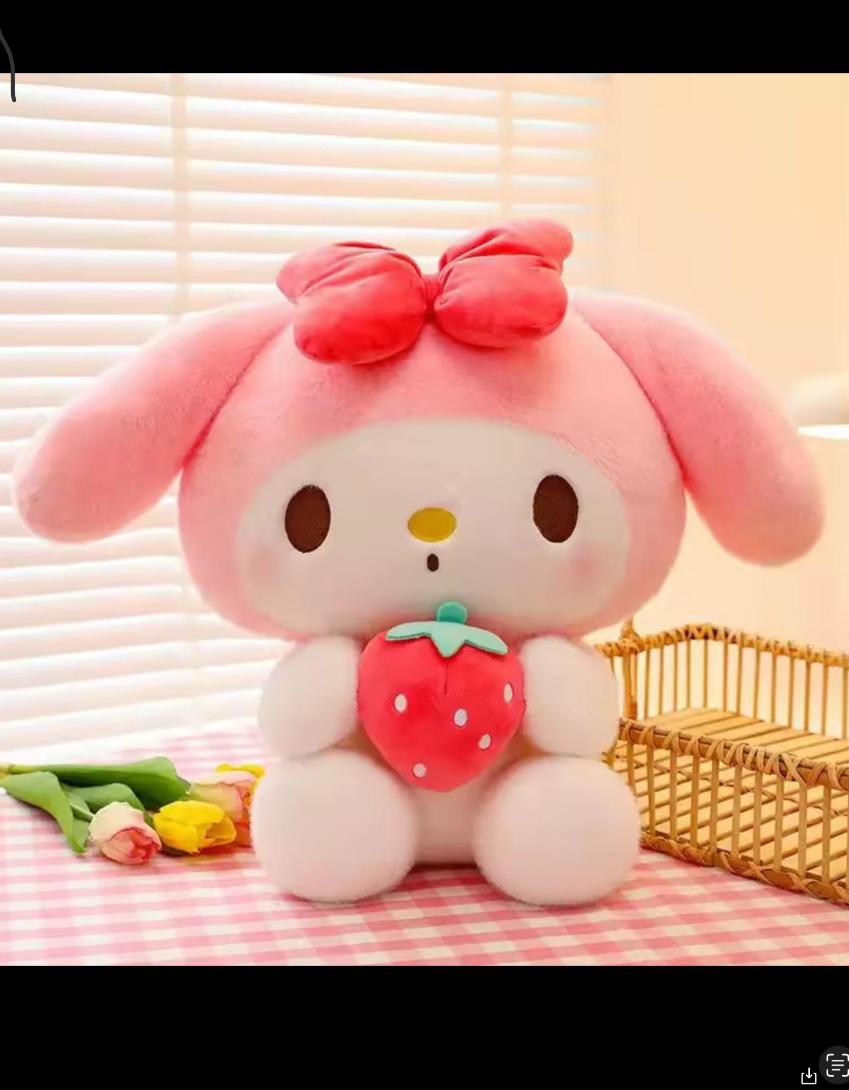 Pink Bow Plushie with Strawberry