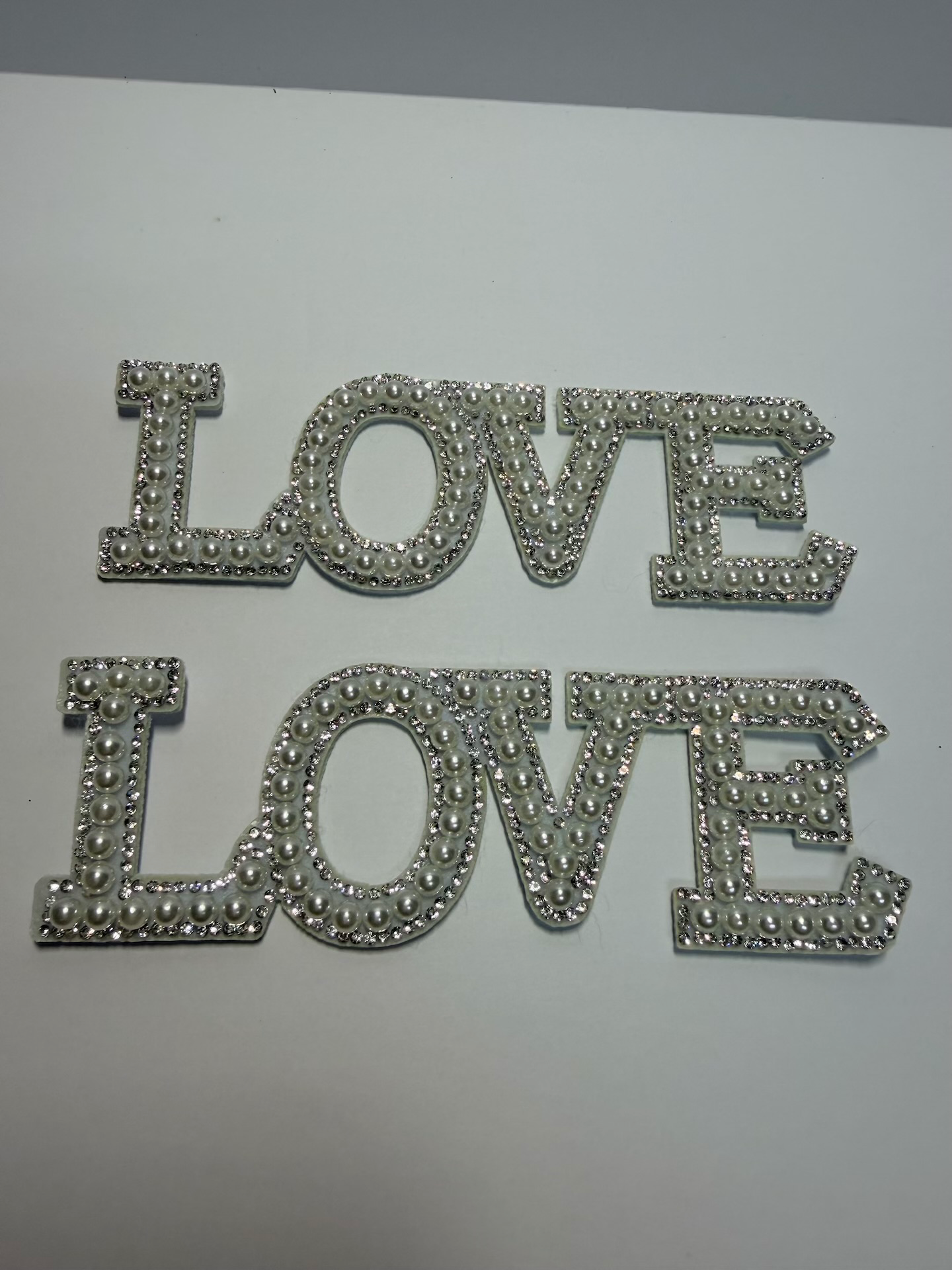 "LOVE" Pearls & Rhinestones Topper — White