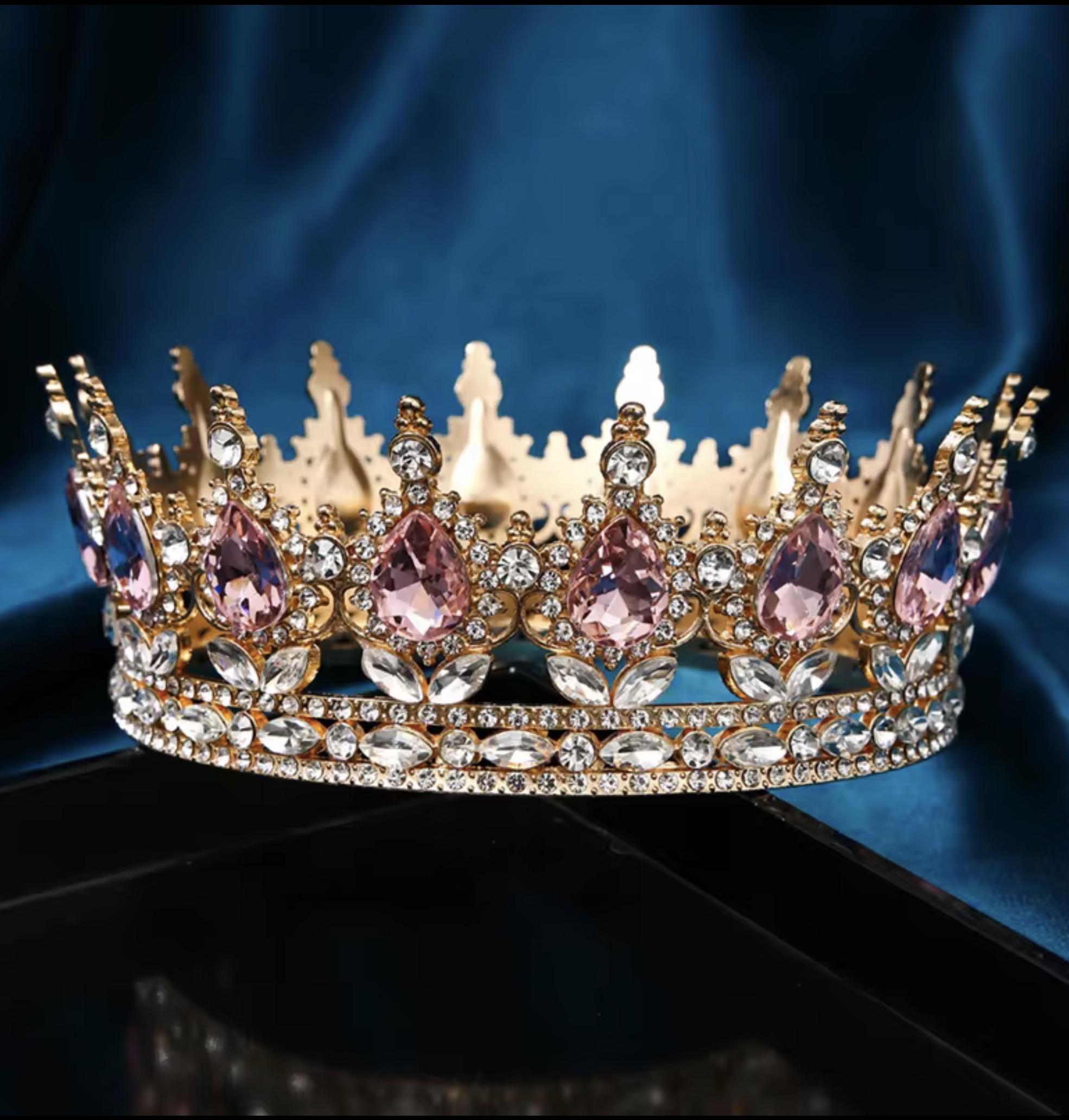 Large Jeweled Crown in Gold+Pink — gold pink